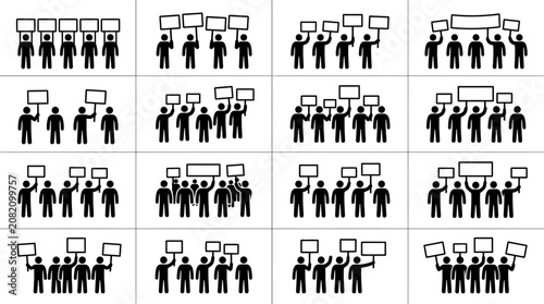 Photos Group Of People Protesting With Blank Signs - Stick Figure Icons