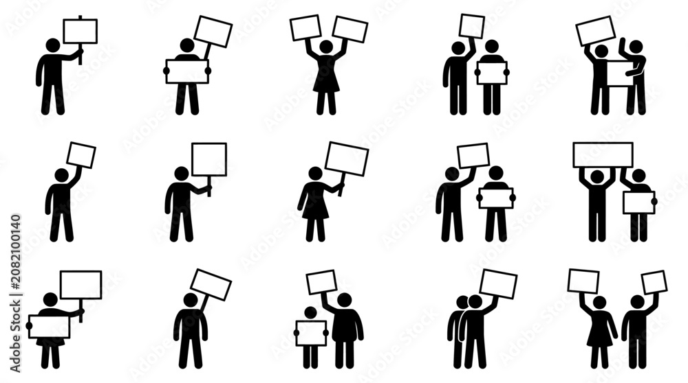 Obraz premium Group Protest Signs Stick Figures