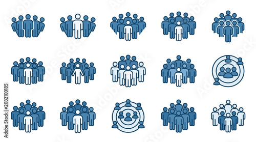Teamwork Icons Set: Diverse Group People, Leadership, Community, Network, Collaboration