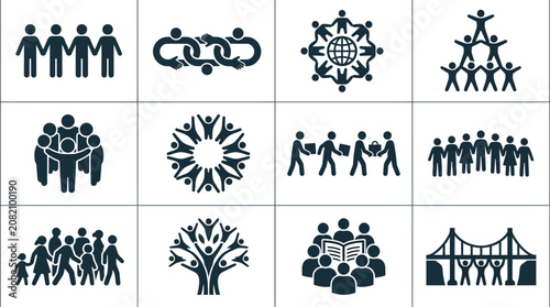 Teamwork and Community Icons: Unity, Collaboration, Connection, Success, Diversity