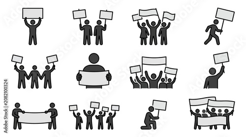 Photos Protest Icons: People with Signs, Banners, Demonstrations, Activism, Social Issu