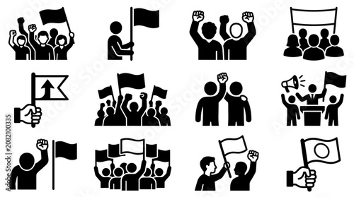 Protest Icons: Crowd Rallying, Marching, and Demonstrating with Flags
