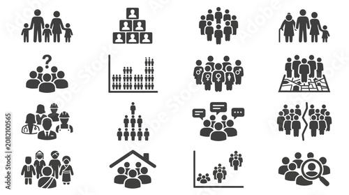 Diverse People Icons: Family, Group, Community, Demographics, Statistics, Society