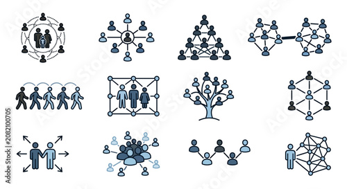 Tableau sur toile Diverse Network Structures: Abstract Human Connection and Social Grouping Icons