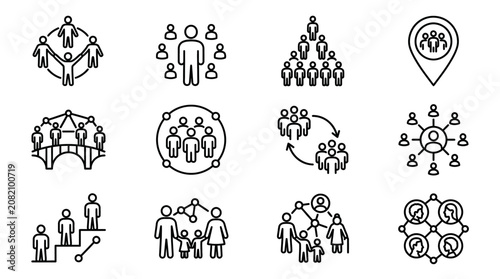 Teamwork and Collaboration Icons: People, Network, Structure, Growth, Leadership