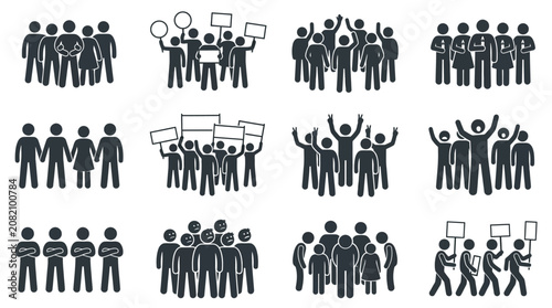 Crowd Silhouettes: Protest, Demonstration, Group, Gathering, Public, Unity, People