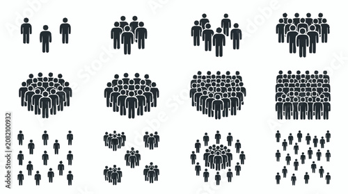 Fotografía Crowd Icons Set: Small Group to Large Gathering, Abstract Human Figures
