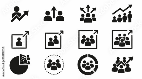 Business Growth Icons: People, Statistics, Growth, Teamwork, Analytics, Strategy