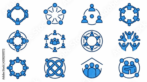Teamwork and community icons: diverse group collaboration, connection, and unity symbols