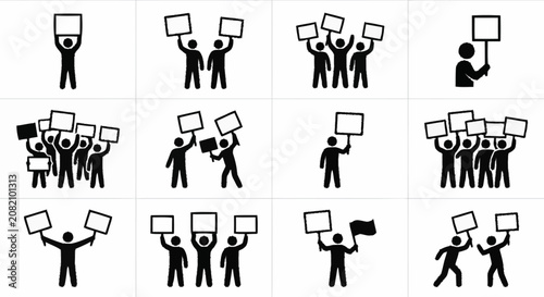 Protestors holding blank signs, demonstration, rally, activism icons