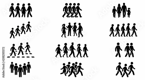 Diverse Group of People Walking Icons