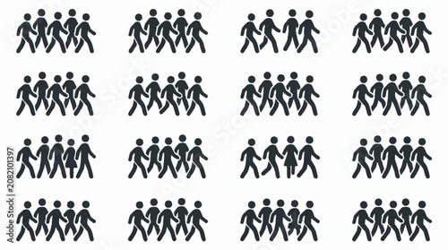 Seamless Pattern of Walking People Silhouettes on White Background