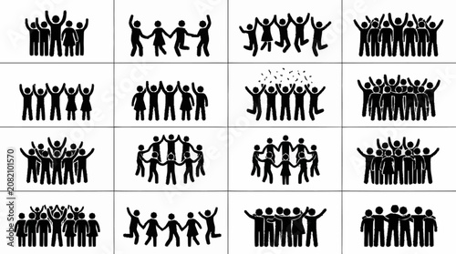 Diverse Group of People Icons: Celebration, Unity, Community, Teamwork, Success