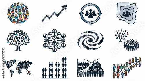 Teamwork, Growth, and Connection: Diverse People Icons in Business Concepts