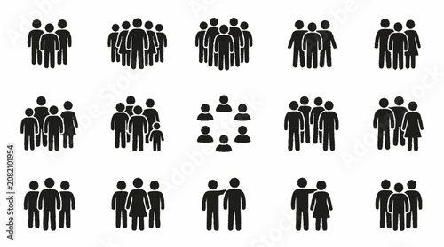 Group of diverse people icons, representing teamwork, community, and social connection