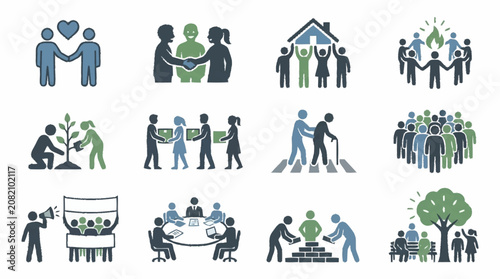 Community Icons: Diversity, Unity, Support, Teamwork, Social Services, and Collaboration