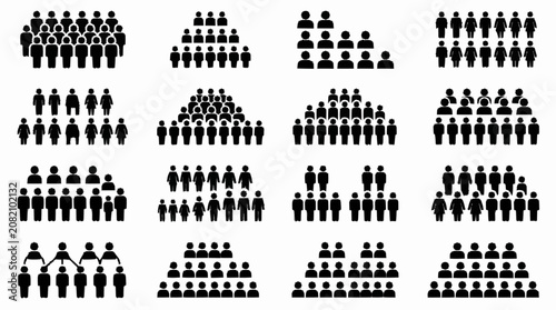 Diverse Human Figures Grouped in Various Arrangements, Business Team, Crowd, Social Network