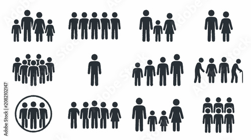 Diverse People Icons: Families, Groups, Individuals, and Seniors