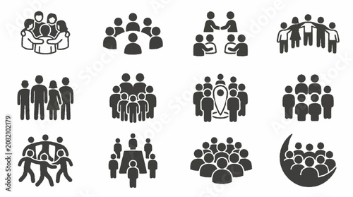 Diverse Group Icon Set: Teamwork, Community, Collaboration, Meeting, Strategy