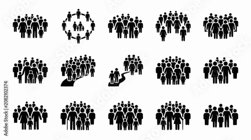 Crowd Silhouettes: Diverse Group Icons for Community, Teamwork, and Society Concepts