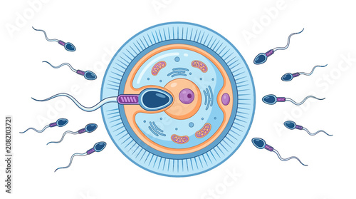 Tableau sur toile Sperm Cells Fertilizing Egg Cell, Conception Process, Reproduction Science