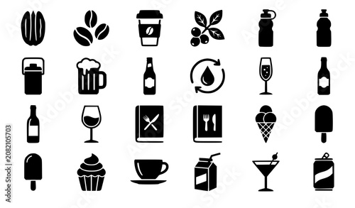 Tableau sur toile Coffee Line Icons Set with Espresso Cappuccino Latte Coffee Maker and Roasted Be