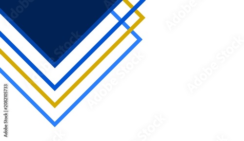Blue gold geometric triangle corner frame on white background, modern corporate presentation template with copy space.