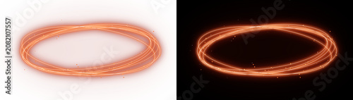 Schilderij op canvas Glowing orange rings with light trails on transparent background circles loops o