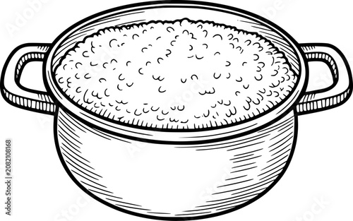Photos Hand-drawn of a pot filled with fluffy rice, a staple food