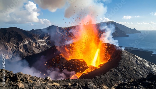 Volcano erupting dramatically