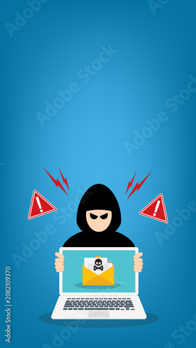 Phishing Email Cyber Attack Warning Hacker with Malicious Message on Laptop 