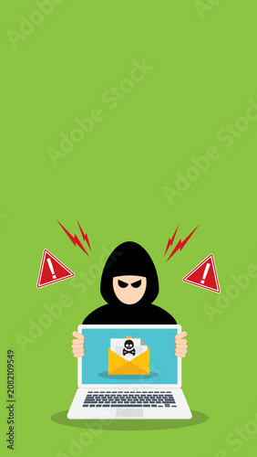 Phishing Email Cyber Attack Warning Hacker with Malicious Message on Laptop 