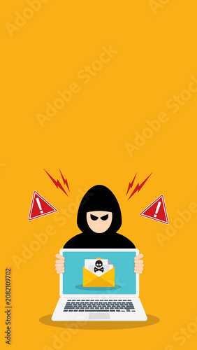 Phishing Email Cyber Attack Warning Hacker with Malicious Message on Laptop 