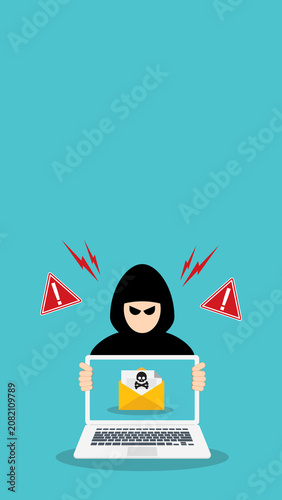 Phishing Email Cyber Attack Warning Hacker with Malicious Message on Laptop 