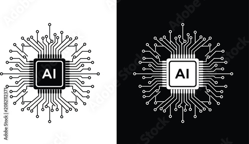 Black and white of A I concept with neural network background AI concept binary code technology desi