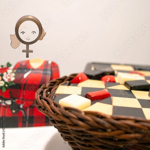 Woman, chess, wicker basket