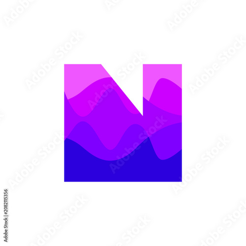 Stylized Letter N Logo Design with Wave Pattern inside for Startup, Technology, Vector Illustration.