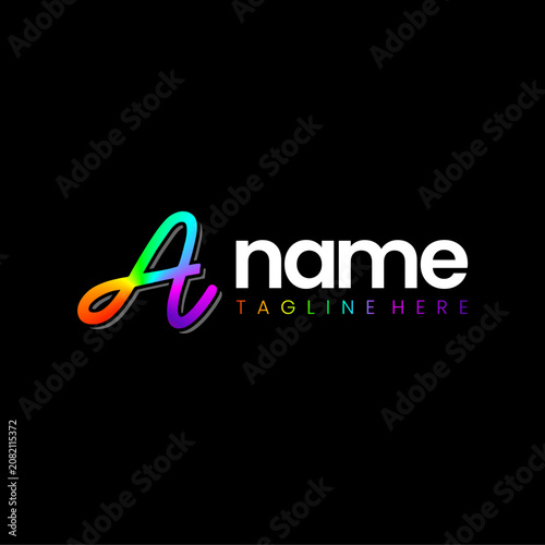 Rainbow A Script Logo Design Template Inspiration, Vector Illustration.