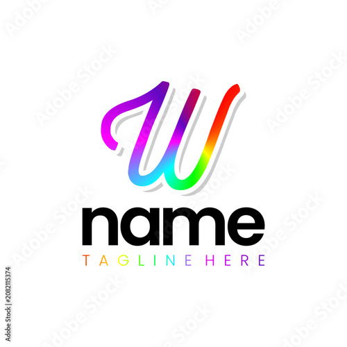 Rainbow W Script Logo Design Template Inspiration, Vector Illustration.