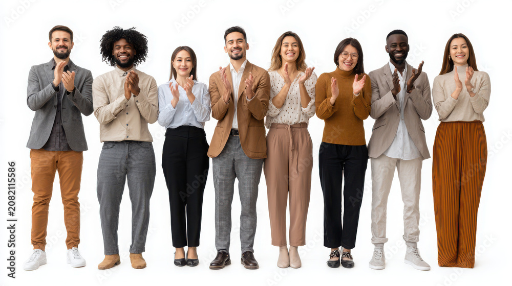 Obraz premium Professionals stand in a line and clap their hands to show their appreciation.