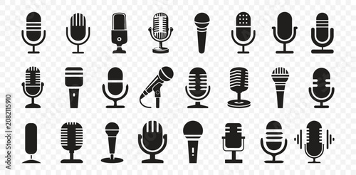 Obraz na plátně Microphone Icon Vector Set with Retro Podcast Broadcast web and mobile variant