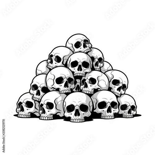 Pile of human skulls illustration.