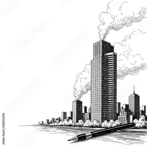 Pollution from city skyscrapers and buildings.