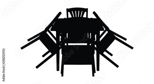 Obraz na plátně Overturned Chairs And Table Black Silhouette Against White Background upset