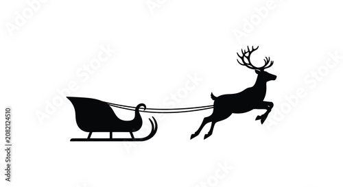 Reindeer pulling a sleigh black silhouette against a white background