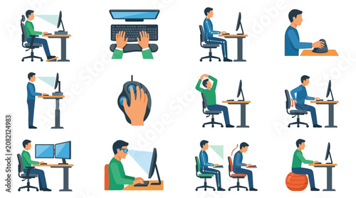 Photos Corporate Ergonomic Workstation Postures Illustrations of Proper and Improper Of