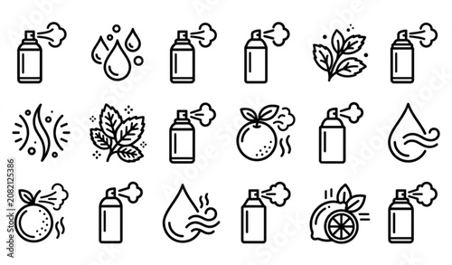 Bild auf Leinwand Mens sport grooming icons vector set bold line art active deodorant elements bla