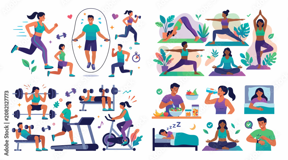 Fototapeta premium Healthy lifestyle and fitness activities with diverse people