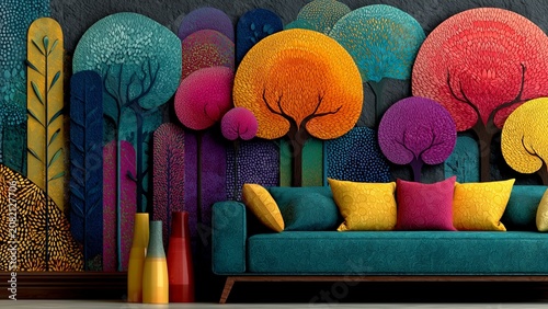 Colorful Abstract Nature Wall Art Inspiring Positive Thinking, Joy and Mindful Living for Modern Interior Spaces