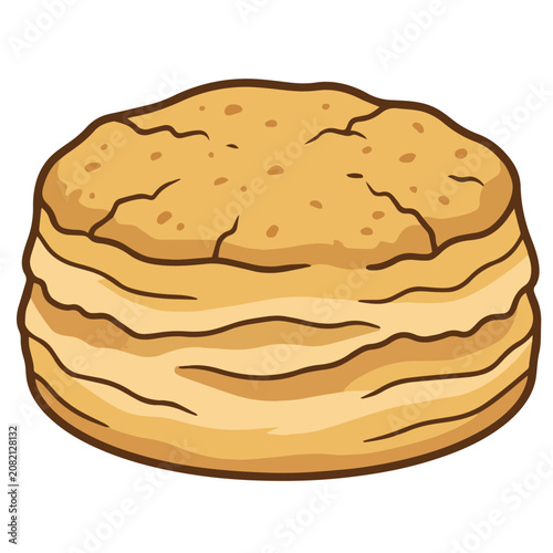 sabtu 1 [Recovered]Flaky golden brown buttermilk biscuit illustration, traditional american breakfast pastry vector icon